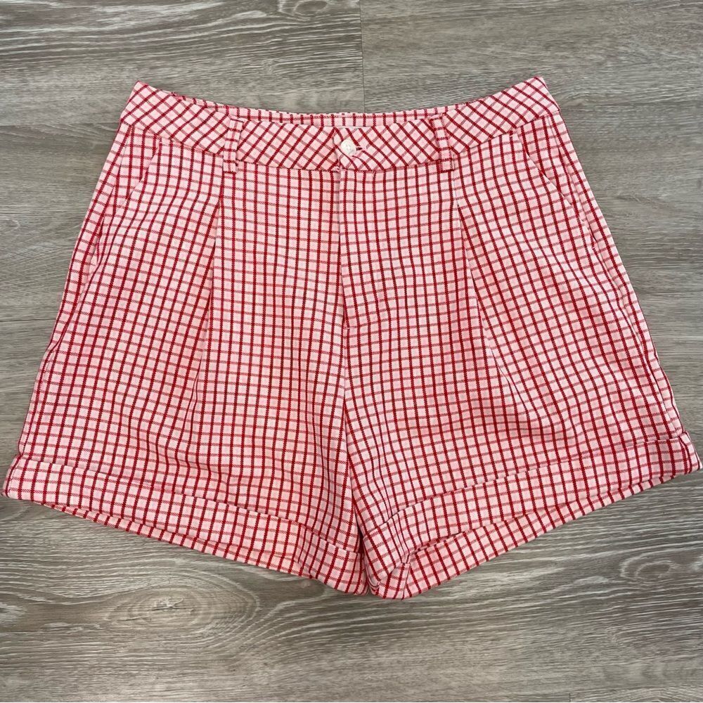 Twik Plaid Red And Whit High Waist Bermuda Retro shorts M - Picture 2 of 10